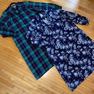 Lands' End Green Plaid and Blue Floral Pajama Set
